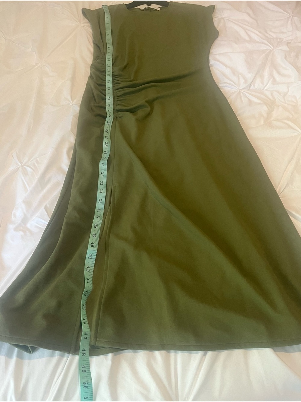 Nordstrom Olive Green Ruched Side-Slit Midi Dress Medium - Picture 5 of 6